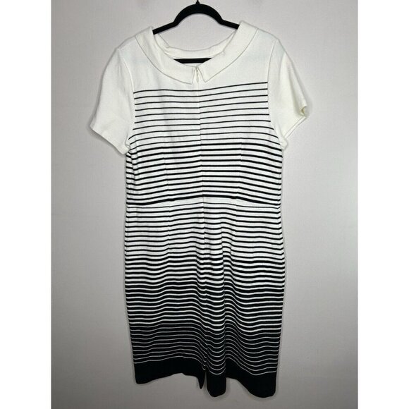 Talbots Black White Midi Collared Stripes Short Sleeve Size 16 - Picture 7 of 14
